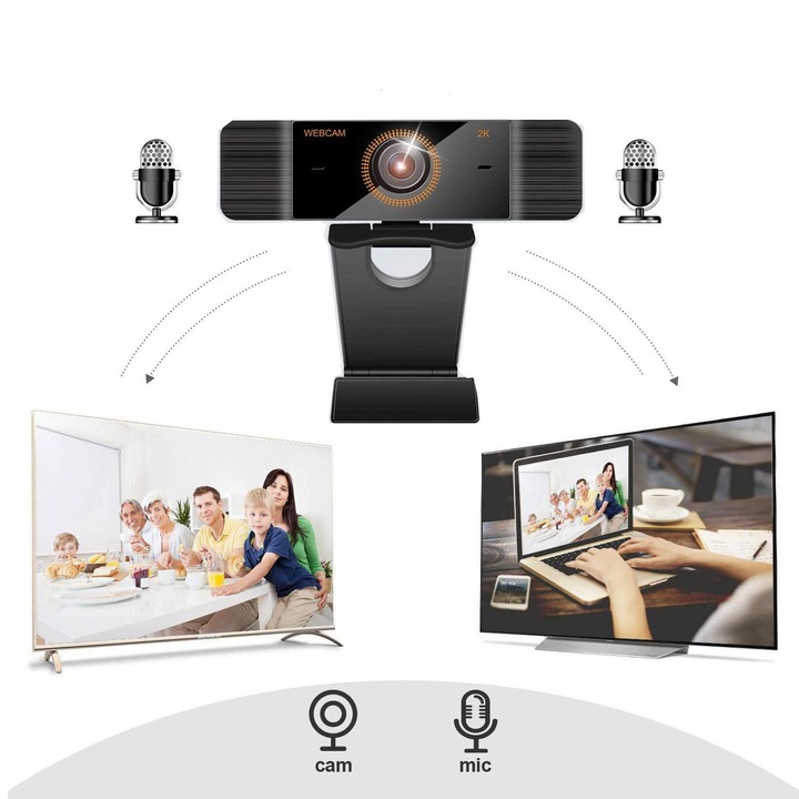 Camera Web,VAXIUJA,FULL HD 2K 4MP,30FPS,microfon anulare zgomot de fond,USB,rotire, Plug & play,negru