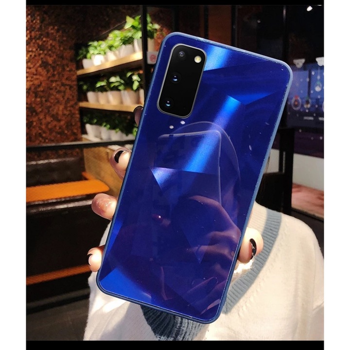 Husa oglinda cu textura diamant 3D compatibila cu Samsung Galaxy S20 FE, Albastru
