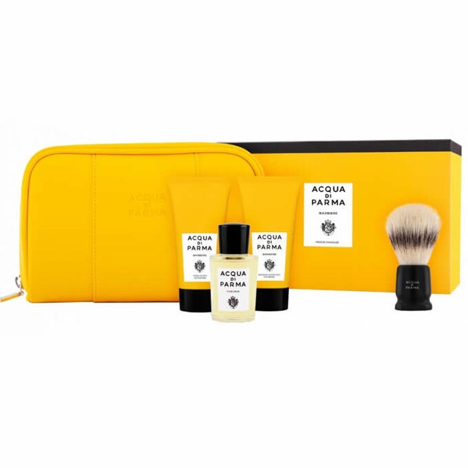 Set Cadou Acqua Di Parma Colonia,Apa de colonie 20 ml + Spuma pentru barbierit 40 ml + After-Shave Balsam 40 ml + Perie barbierit + Geanta cosmetice