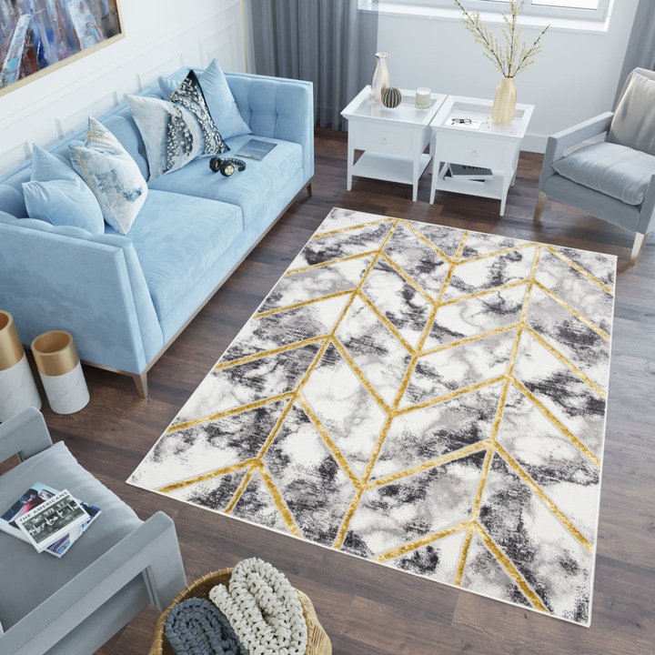 Covor Shine Modern Gold Unique Chemex FC07A FTZ cremos 80x150