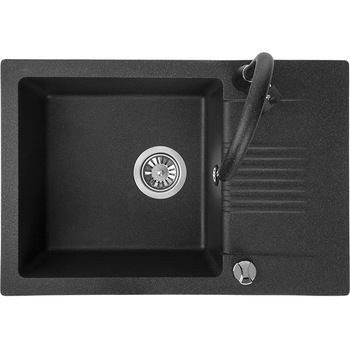 Set chiuveta bucatarie din compozit, 65 x 44 cm, adancime cuva 17 cm, incastrabila, reversibila, negru + baterie Set chiuveta bucatarie din compozit, 65 x 44 cm, adancime cuva 17 cm, incastrabila, reversibila, negru + baterie