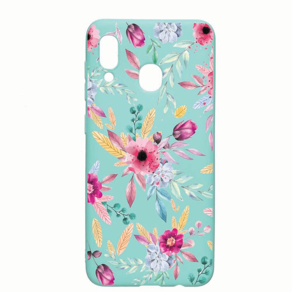 Husa Samsung Galaxy A30 / Galaxy A20, Happy Flowers, rezistenta la uzura, anti-alunecare, din silicon Premium, Mint, M69