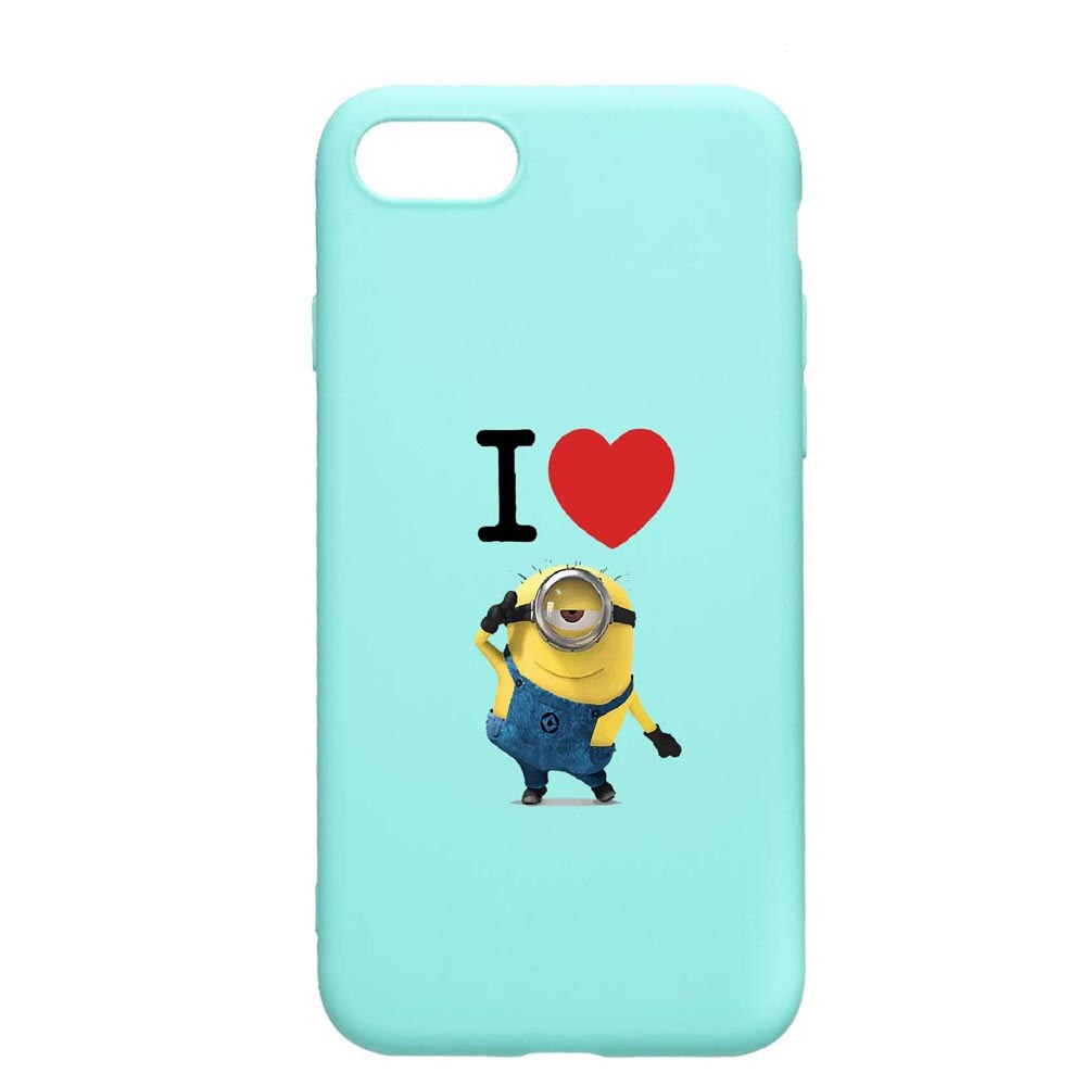 Husa Apple iPhone SE 2 / iPhone 7 / iPhone 8, I Love Minion, rezistenta la uzura, anti-alunecare, din silicon Premium, Mint, M216