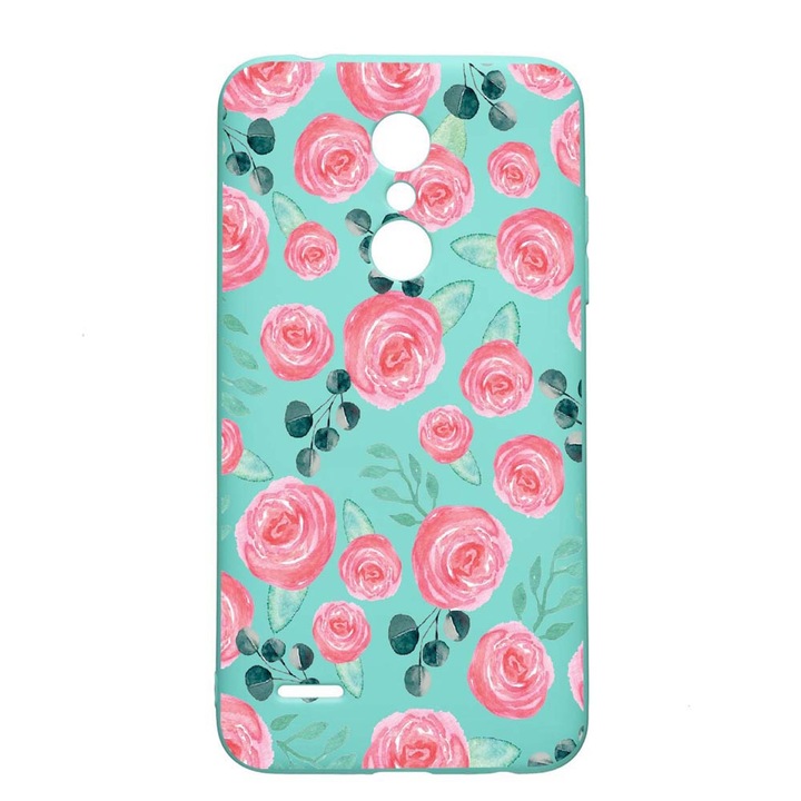 Калъф за LG K11 / K11 Plus / K10 2018, шарка на роза, устойчив на износване, противоплъзгащ се, първокласен силикон, мента, M640
