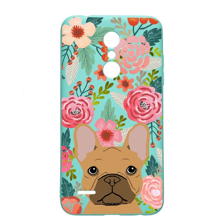 Калъф за LG K11 / K11 Plus / K10 2018, Куче в цветя, износоустойчив, противоплъзгащ, премиум силикон, мента, M637