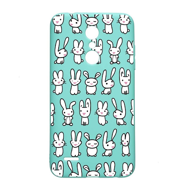 Калъф за LG K11 / K11 Plus / K10 2018, зайци, износоустойчив, противоплъзгащ, премиум силикон, мента, M691