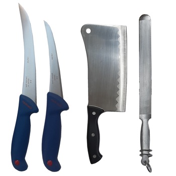 Kit profesional macelarie format din 2 Cutite MDM-Blue WS, filetat, dezosat, Satar 800g otel inoxidabil si Pila ascutit cutite Kit profesional macelarie format din 2 Cutite MDM-Blue WS, filetat, dezosat, Satar 800g otel inoxidabil si Pila ascutit cutite