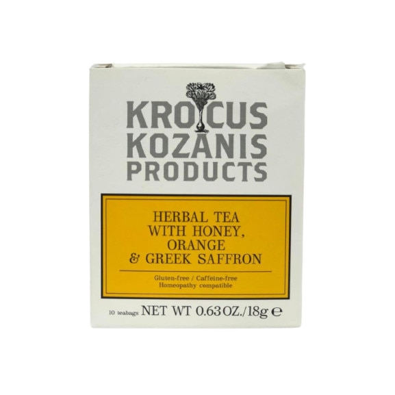 Гръцки билков чай Krocus Kozanis, с мед, портокал и гръцки шафран, 10 ...
