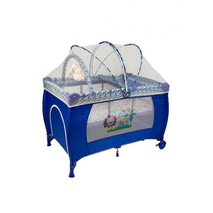 Patut bebe, Bubu Still, pliabil cu 2 nivele, albastru deschis, 120x60cm