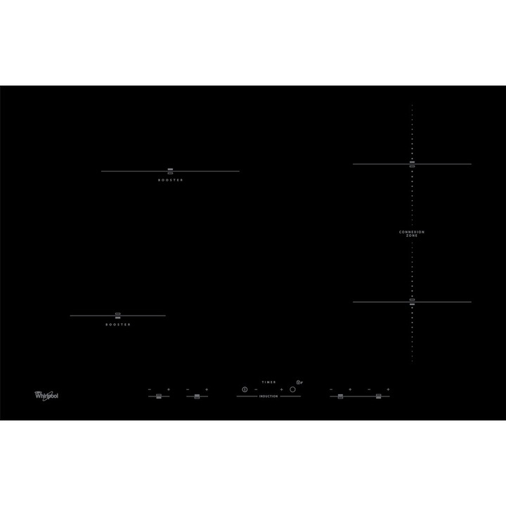 Plita incorporabila Whirlpool ACM 1032/BA, Inductie, 4 zone de gatit, Touch control, 77 cm, Sticla neagra