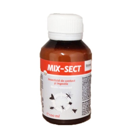 Insecticid de contact si ingestie, impotriva gandacilor, puricilor, furnicilor, mustelor, tantariilor, moliilor (otrava), MIX- SECT, 100 ml