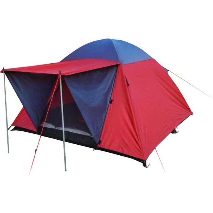 Cort camping, rosu/albastru, pentru 4 persoane, 240x210x130 cm