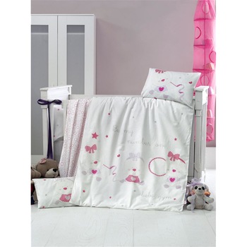 Set dormit bebelusi, cu protectie pentru patut, 6 piese, bumbac 100% ranforce, Dance Set dormit bebelusi, cu protectie pentru patut, 6 piese, bumbac 100% ranforce, Dance