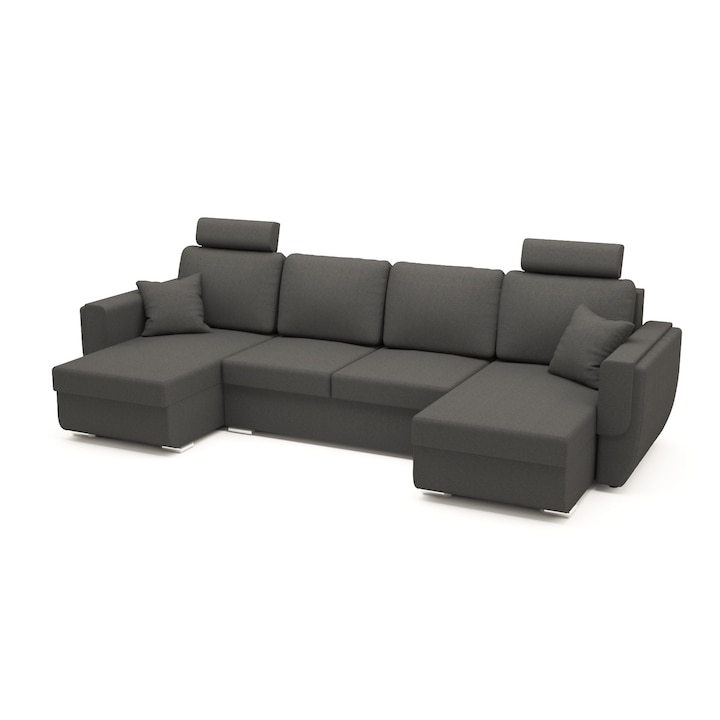 Mobila Simo Tony U Shape Plus kanapéágy, U alakú, 320 x 140 x 90 cm, szürke