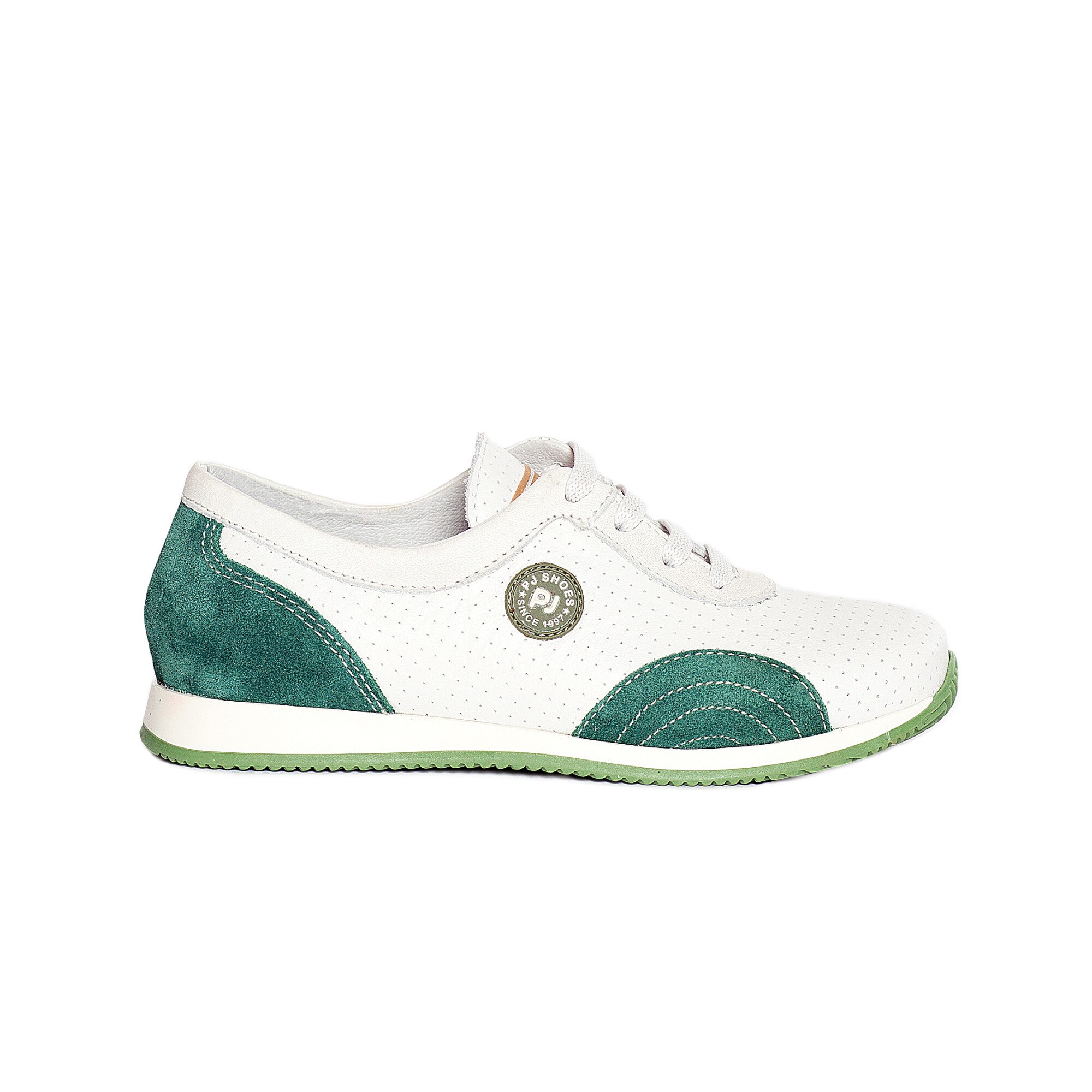 Pantofi sport din piele Oskar alb verde Pj Shoes 31