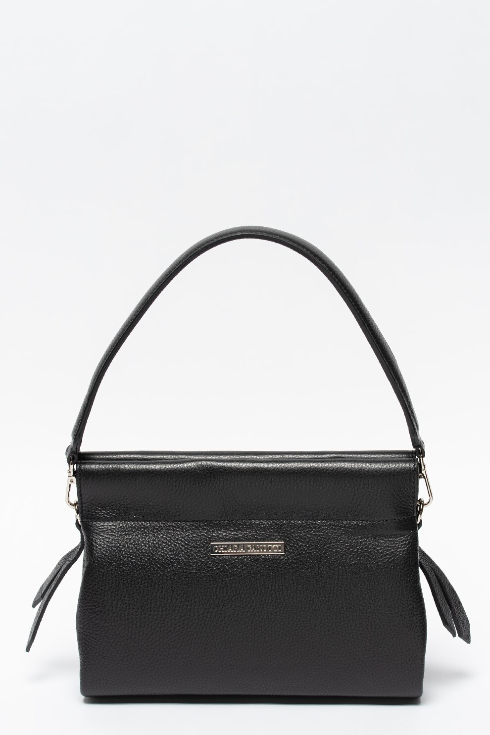 Chiara Canotti, Geanta din piele cu bareta de umar si logo metalic, Negru