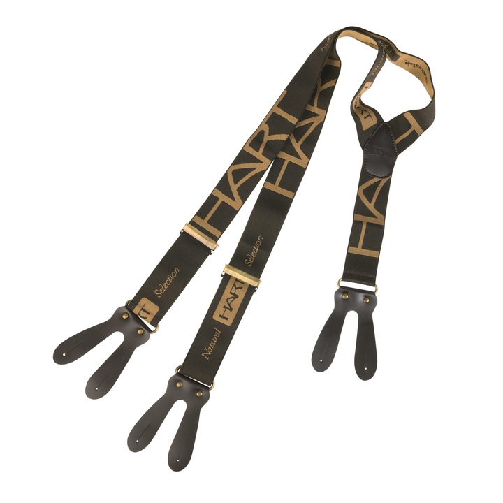 Bretele Hart cu legatura si butoniere din piele, textil, verde/maro, marime universala