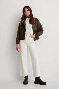 NA-KD, Blugi crop relaxed fit cu talie inalta, Alb prafuit NA-KD, Blugi crop relaxed fit cu talie inalta, Alb prafuit