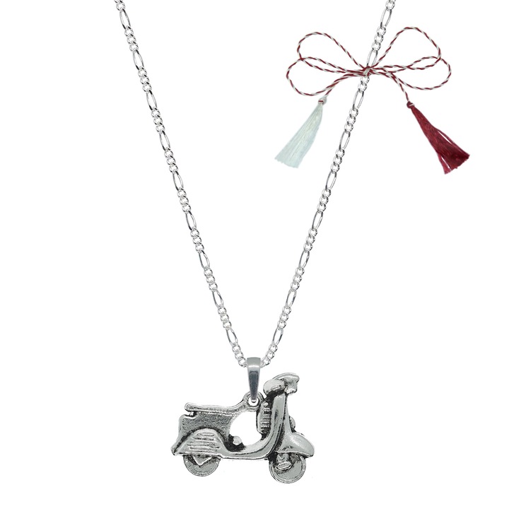 Martisor egyedi ezüst láncos robogó medál 9618FIG31840 Dras 60 cm ezüst