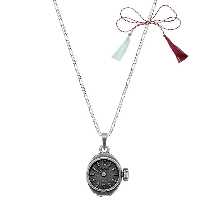 Martisor Lantisor argint personalizat pandantiv Ceas 9601FIG31610 Dras 45 cm Argintiu