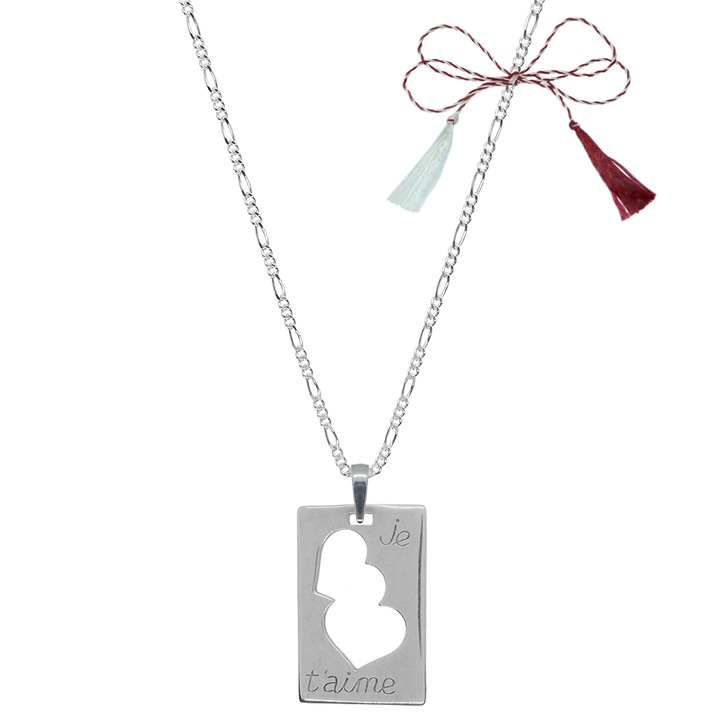 Martisor Személyre szabott ezüst lánc medál Je t'aime szív plakett 7825FIG31660 Dras 45 cm ezüst