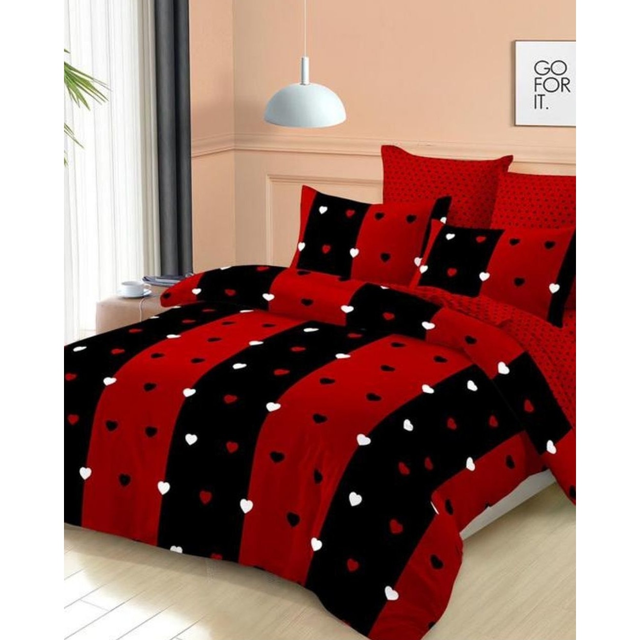 Set Lenjerie Finet, Cearceaf de Pat cu Elastic, 6 Piese, Pat 2 Persoane, Hearts