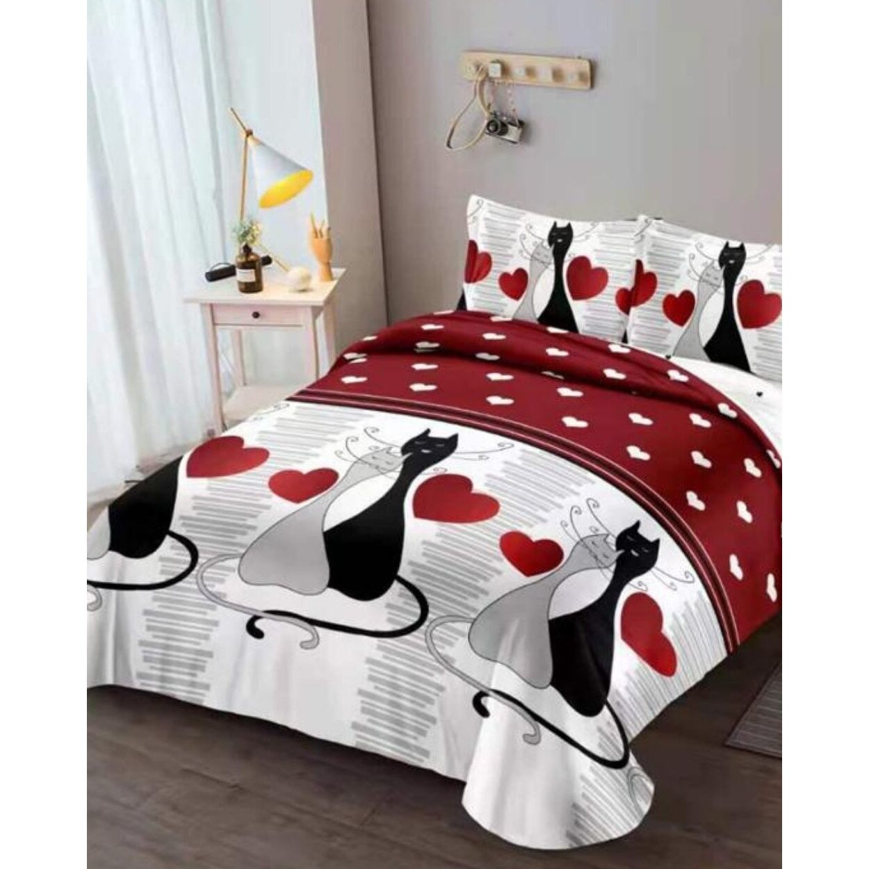 Set Lenjerie Bumbac Satinat, Cearceaf de Pat cu Elastic, 4 Piese, Pat 2 Persoane, R4E-11