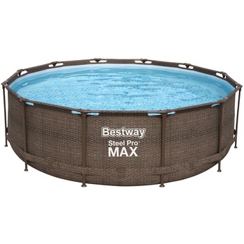 Piscina Bestway Steel Max Pro 3.66 m cu cadru metalic, scara si pompa de filtrare incluse, cadru din otel, maro Piscina Bestway Steel Max Pro 3.66 m cu cadru metalic, scara si pompa de filtrare incluse, cadru din otel, maro
