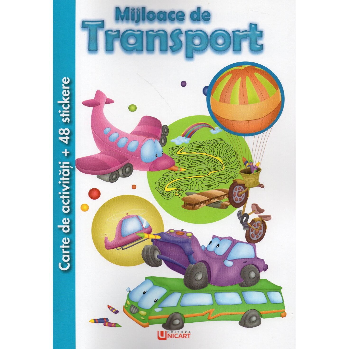 Mijloace de transport carte de activitati cu 48 stickere