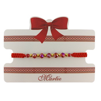 Bratara Martisor ArtDeco impletita manual din snur rosu cu cristale rosii de Terahertz si bile inoxidabile aurii, reglabila 15-25 cm Bratara Martisor ArtDeco impletita manual din snur rosu cu cristale rosii de Terahertz si bile inoxidabile aurii, reglabila 15-25 cm