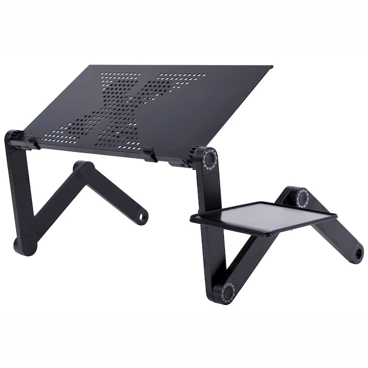 GMM Group állítható asztal, laptop tartó, fémből, egértartóval és beépített hűtővel, fekete