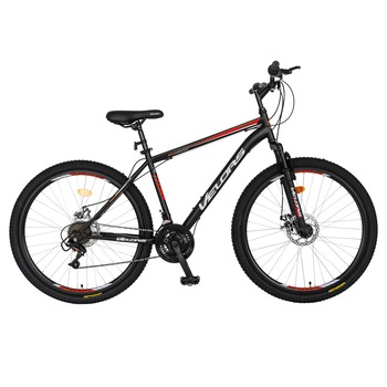 Bicicleta MTB cu Frane DISC-fata/spate, Suspensie fata, 18 Viteze, negru/rosu/alb, Mountain Bike Velors Poseidon cu Roti de 26 Bicicleta MTB cu Frane DISC-fata/spate, Suspensie fata, 18 Viteze, negru/rosu/alb, Mountain Bike Velors Poseidon cu Roti de 26