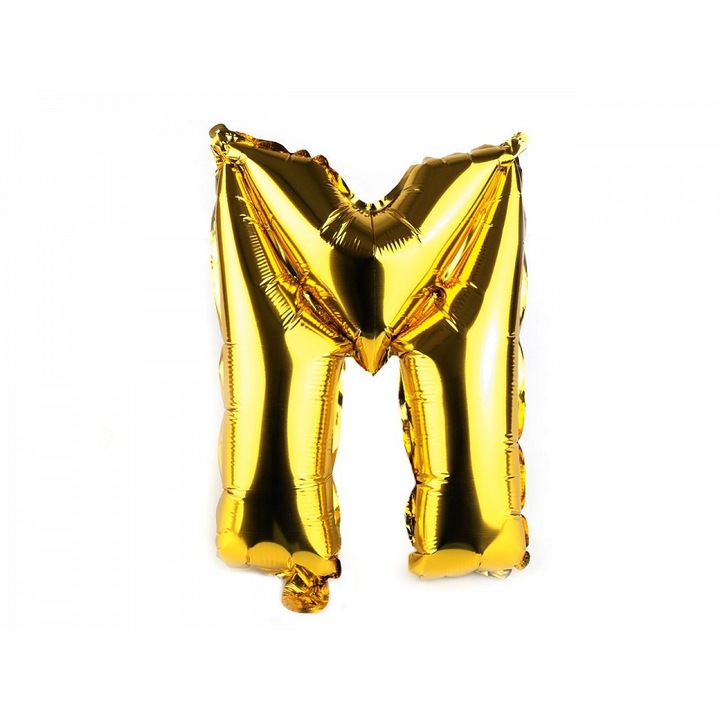 Arany betűs "M" fólia lufi, 35 cm