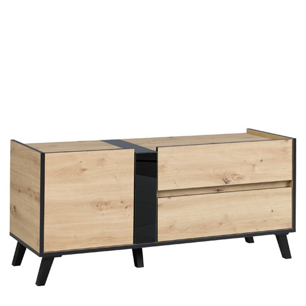 Comoda TV Genarom Flix Reg 5, Stejar Artisan/ Negru, 120 x 53 x 40 cm