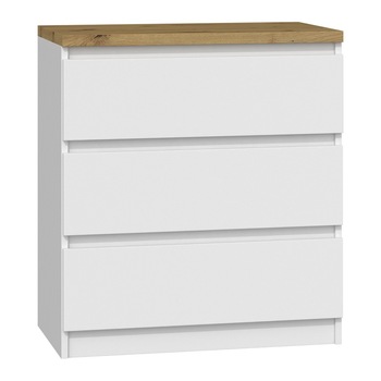 Dulap cu 3 sertare Drohmo M3 B22 , 78x70x40, alb-stejar Dulap cu 3 sertare Drohmo M3 B22 , 78x70x40, alb-stejar