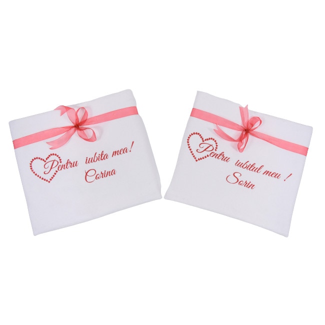 Set 2 prosoape baie brodate, My Way, Pentru iubiti, Alb, 100% bumbac, 70 x 140 cm