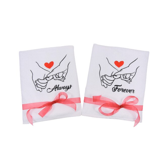 Set 2 prosoape baie brodate, My Way, Tinut de mana, Alb, 100% bumbac, 50 x 90 cm