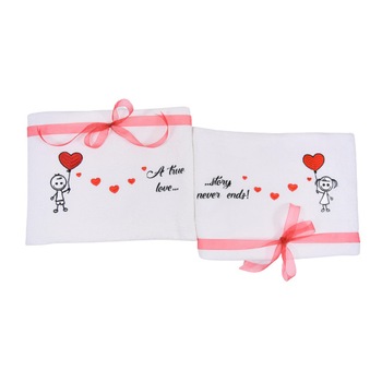 Set 2 prosoape baie brodate, My Way, Poveste de dragoste, Alb, 100% bumbac, 70 x 140 cm Set 2 prosoape baie brodate, My Way, Poveste de dragoste, Alb, 100% bumbac, 70 x 140 cm