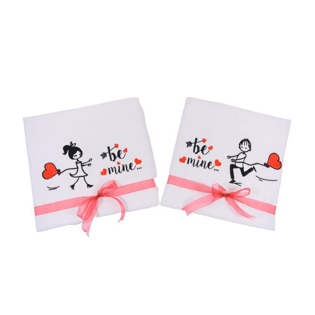 Set 2 prosoape baie brodate, My Way, Be mine, Alb, 100% bumbac, 50 x 90 cm