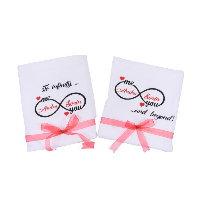 Set 2 prosoape baie brodate, My Way, Iubire infinita, Alb, 100% bumbac, 50 x 90 cm