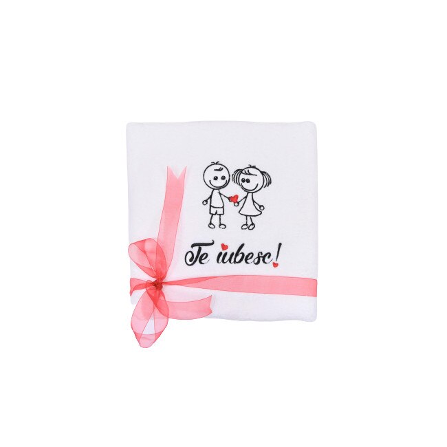 Prosop baie brodat, My Way, Iubiti dragalasi, Alb, 100% bumbac, 50 x 90 cm