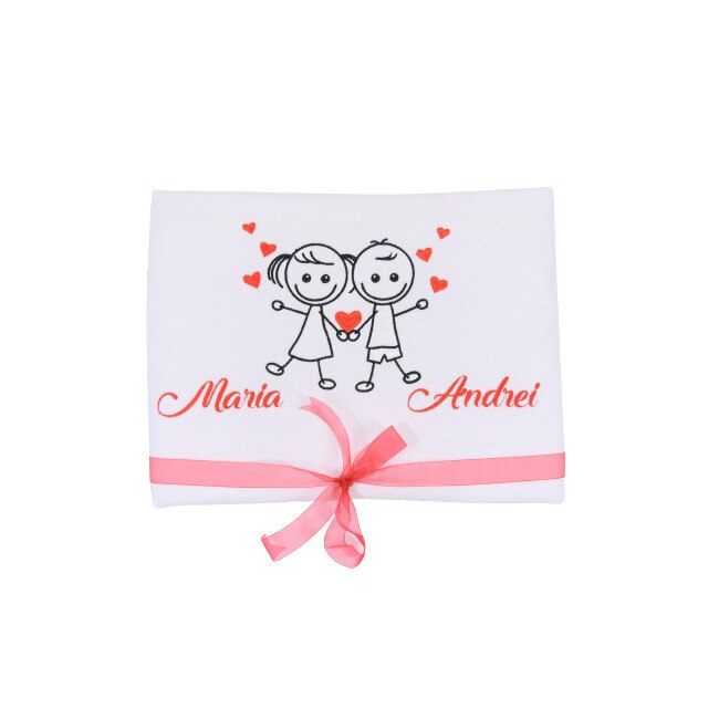 Prosop baie brodat, My Way, Iubiti cu inimioare, Alb, 100% bumbac, 50 x 90 cm