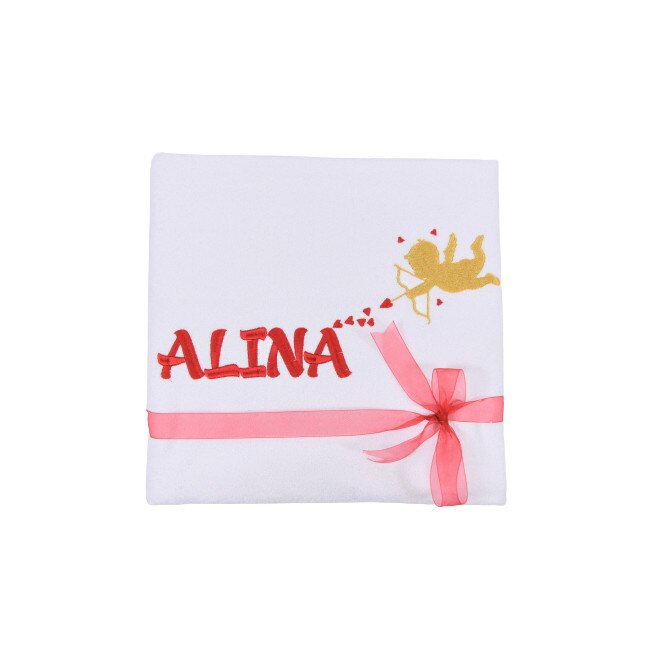 Prosop baie brodat, My Way, Cupidon, Alb, 100% bumbac, 50 x 90 cm