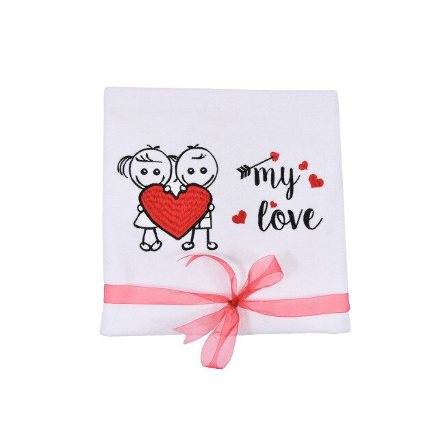 Prosop baie brodat, My Way, My love, Alb, 100% bumbac, 50 x 90 cm
