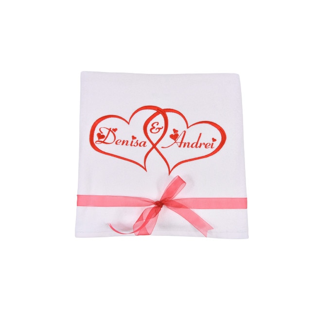 Prosop baie brodat, My Way, Suflete pereche, Alb, 100% bumbac, 70 x 140 cm