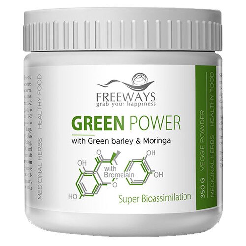 Green Power cu Bromelaina 350g Freeways, supliment alimentar detoxifiant si alcalinizant