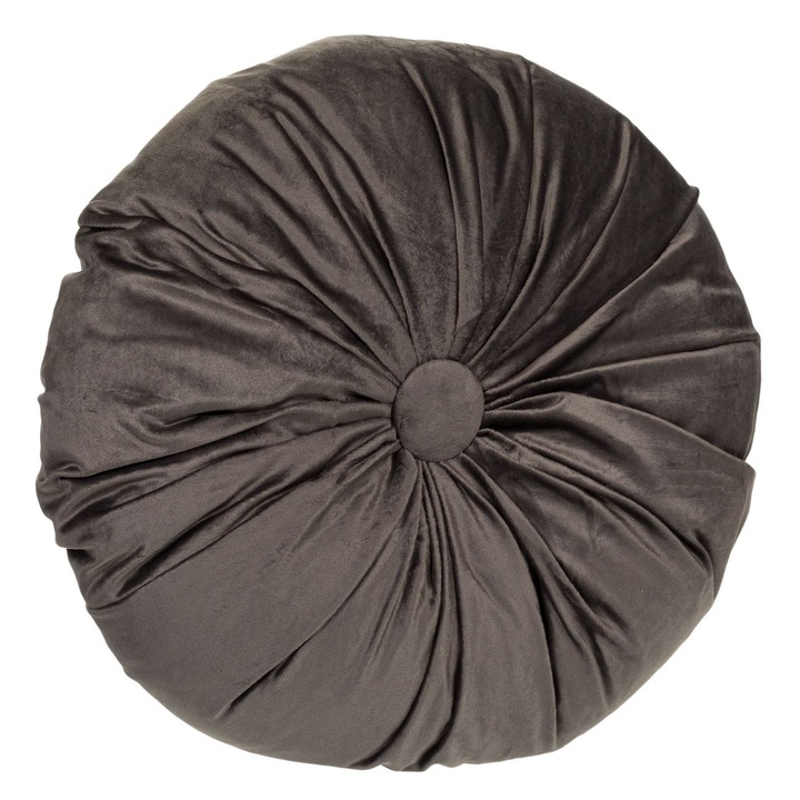 Perna decorativa rotunda pufo din catifea cu buton, Negru, 40x10 cm