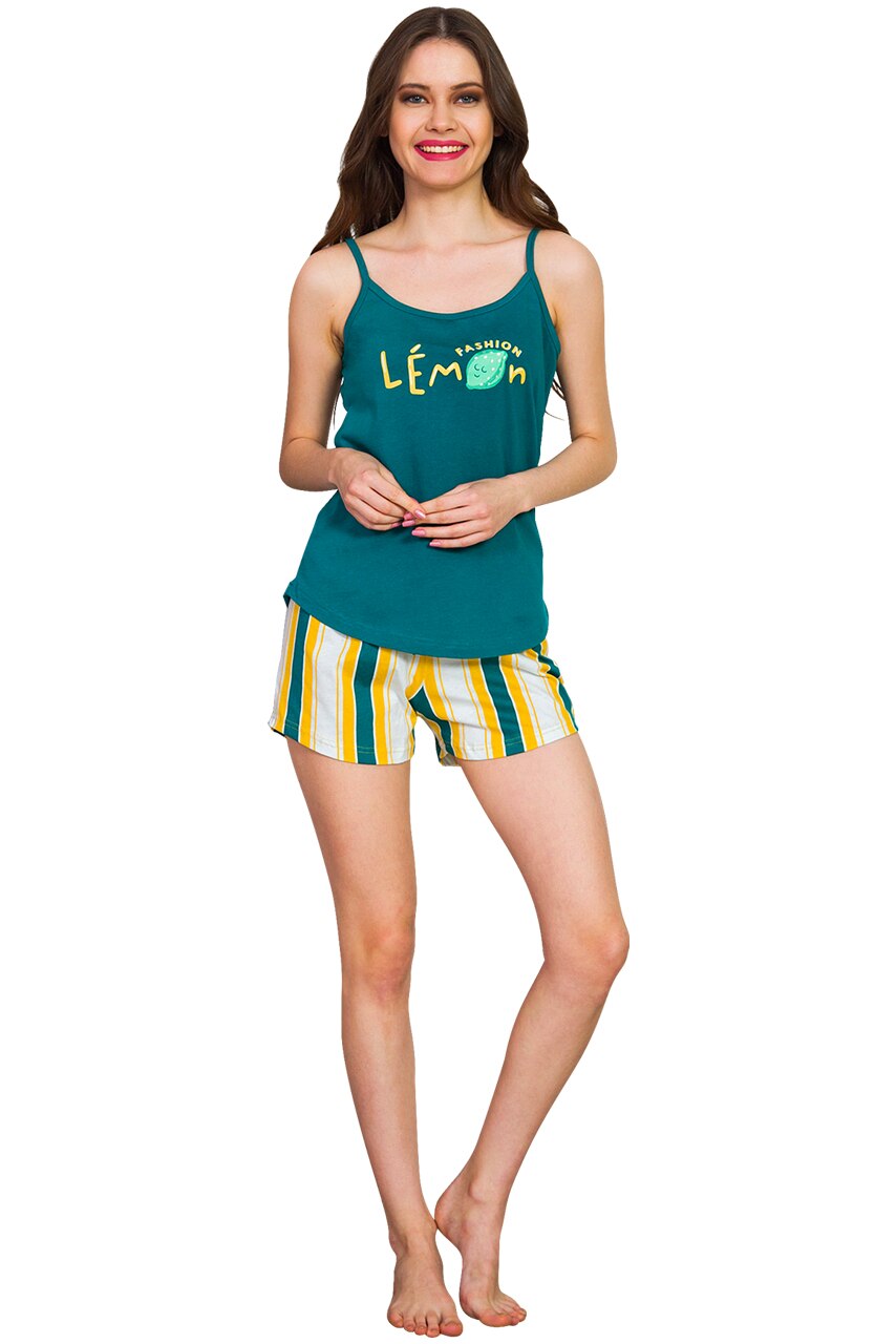 Pijama Dama, Vienetta, Model 'Fashion Lemon', Culoare Verde, Marime S