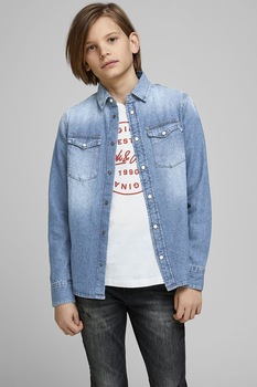 Jack&Jones, Camasa din denim cu buzunare aplicate, Albastru deschis Jack&Jones, Camasa din denim cu buzunare aplicate, Albastru deschis