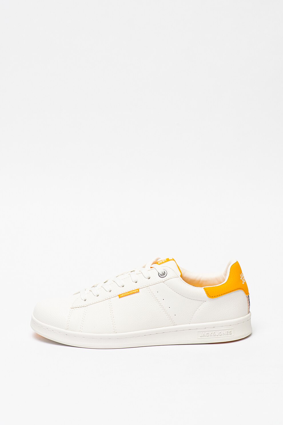 Jack&Jones, Pantofi sport de piele ecologica Banna, Alb/Galben, 42